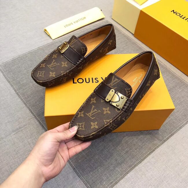 Giày lười nam Louis Vuitton siêu cấp họa tiết khóa màu nâu GLLV23