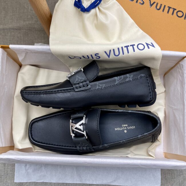 Giày lười nam Louis Vuitton like au họa tiết da trơn viền hoa GLLV09