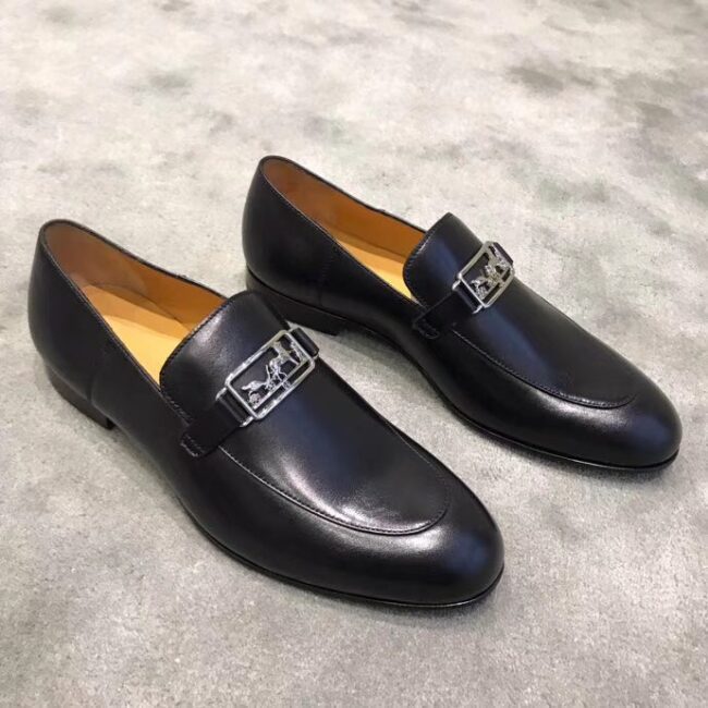 Giày lười Hermes siêu cấp da bóng mũi nhọn họa tiết ngựa GLHM05