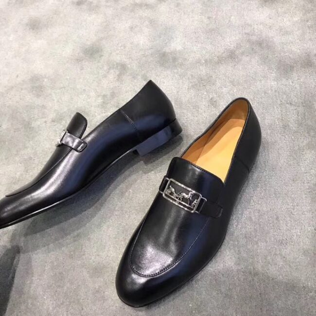 Giày lười Hermes siêu cấp da bóng mũi nhọn họa tiết ngựa GLHM05