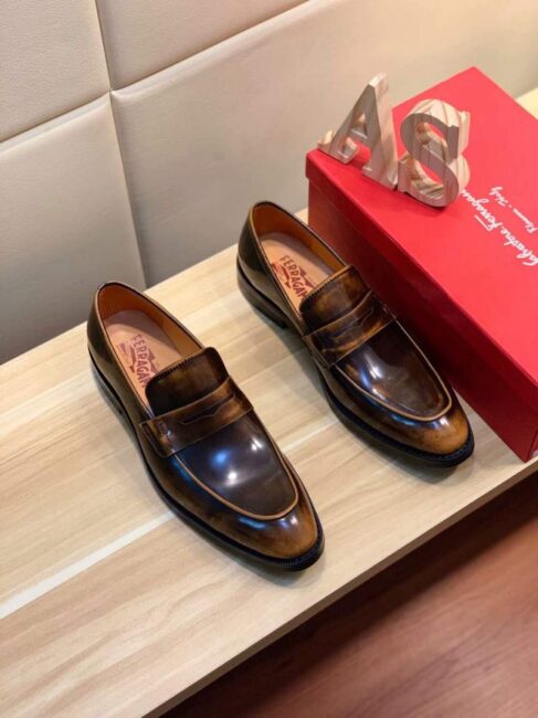 Giày Salvatore Ferragamo siêu cấp nam da bóng tag ẩn GNSF21