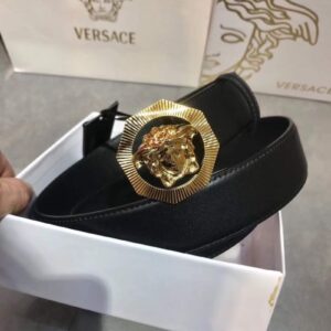 Thắt lưng nam Versace siêu cấp màu đen trơn mặt khóa hình bát giác logo TLVS02