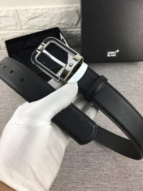 Thắt lưng Montblanc siêu cấp nam da nhám mặt khóa kim viền đen TLM05