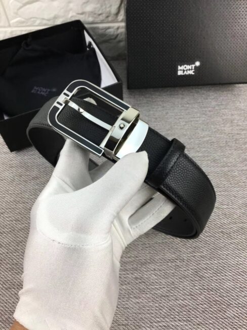 Thắt lưng Montblanc siêu cấp nam da nhám mặt khóa kim viền đen TLM05