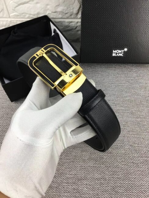 Thắt lưng Montblanc siêu cấp nam da nhám mặt khóa kim viền đen TLM05