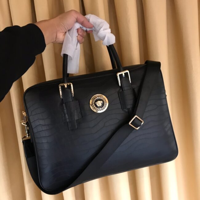 Túi xách nam Versace siêu cấp da vân cá sấu logo tròn TNV08