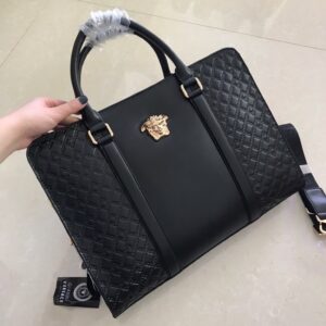 Túi xách nam Versace siêu cấp họa tiết caro tag giữa logo vàng TNV09