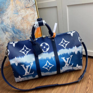 Balô nam Louis Vuitton like au họa tiết hoa màu xanh BLLV03