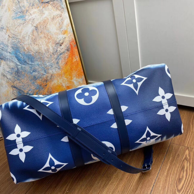 Balô nam Louis Vuitton like au họa tiết hoa màu xanh BLLV03