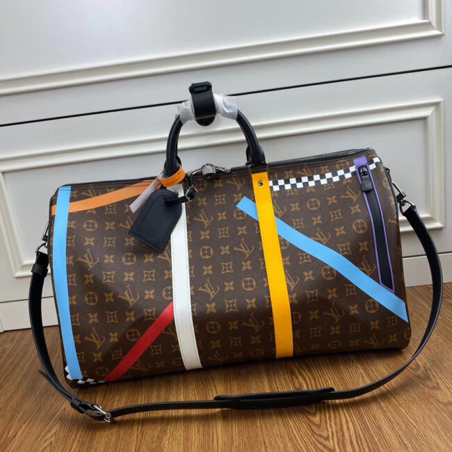 Balo nam Louis Vuitton like au họa tiết hoa nâu BLLV05