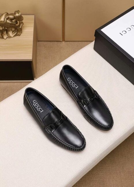 Giày lười Gucci siêu cấp đế cao họa tiết logo ngang màu đen GLGC21