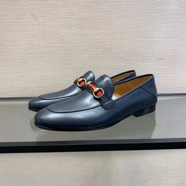 Giày lười Gucci like au đế cao màu xanh họa tiết khóa viền kẻ đỏ GLGC03