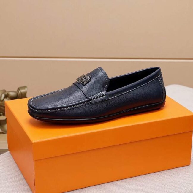 Giày lười Hermes siêu cấp họa tiết tuần lộc màu xanh GLH21