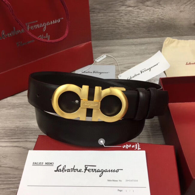 Thắt lưng Savatore Ferragamo họa tiết khóa vàng TLSF29