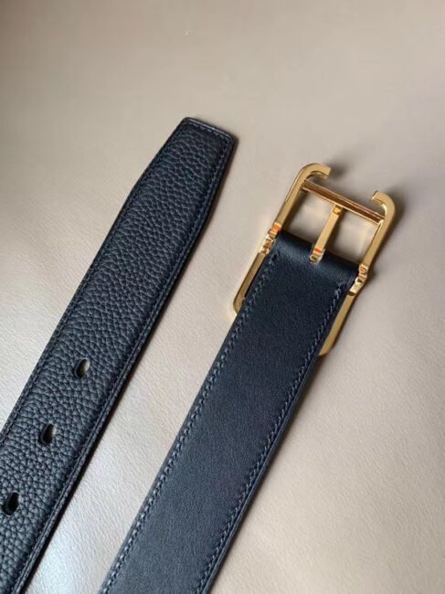Thắt lưng Hermes họa tiết khóa kim màu vàng TLHM19
