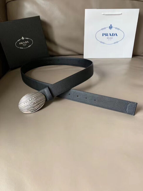 Thắt lưng Prada nam họa tiết mặt khóa tròn TLP13