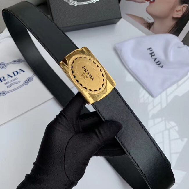 Thắt lưng Prada nam họa tiết mặt vuông màu vàng TLP15