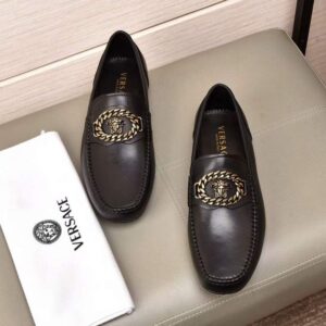 Giày lười Versace siêu cấp họa tiết logo màu đen GLV02