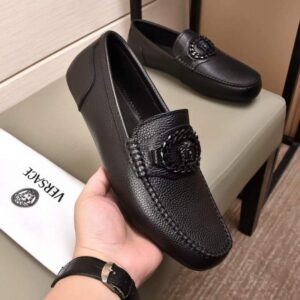 Giày lười Versace siêu cấp họa tiết logo đen GLV03