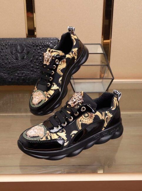 Giày nam Versace siêu cấp họa tiết hoa văn màu đen GNV10