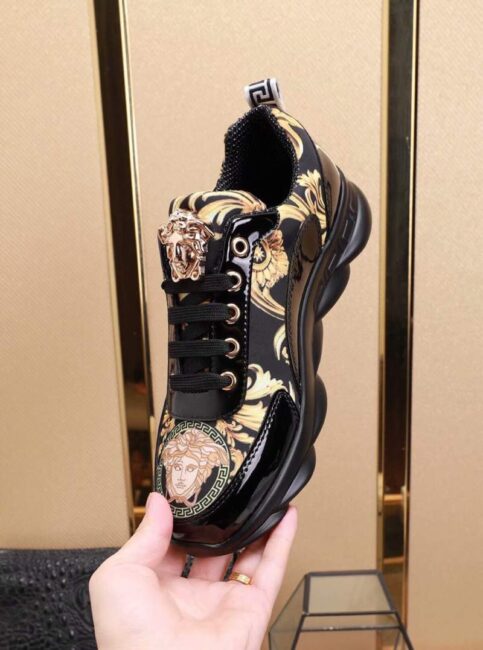 Giày nam Versace siêu cấp họa tiết hoa văn màu đen GNV10