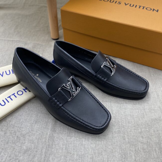 Giày lười Louis Vuitton Like Auth đế cao da trơn khóa viền đen trắng GLLV73