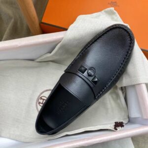 Giày lười Hermes like auth full đen da taiga GLH26