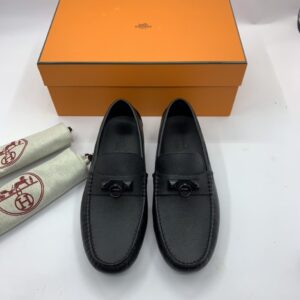 Giày lười Hermes like auth full đen da taiga GLH26