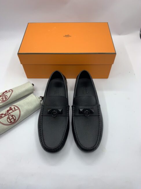 Giày lười Hermes like auth full đen da taiga GLH26