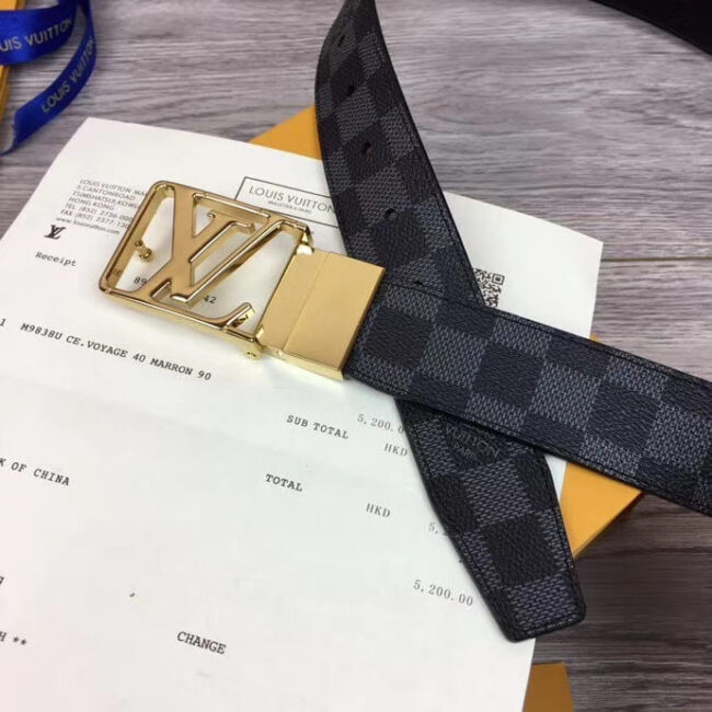 Thắt lưng Louis Vuitton like au dây caro khoá logo lồng TLLV33