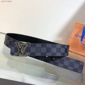 Thắt lưng Louis Vuitton like au dây caro khoá vàng đen TLLV33