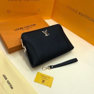 Ví nam Louis Vuitton siêu cấp cầm tay da nhăn khoá vàng VNLV43