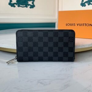 Ví nam Louis Vuitton siêu cấp cầm tay khoá kéo hoạ tiết caro đen VNLV50