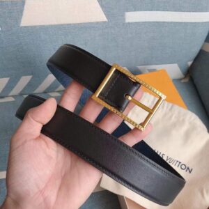 Thắt lưng Louis Vuitton like au mặt khóa kim chữ nhật viền khắc logo vàng TLLV38