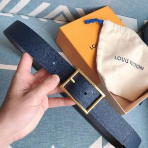 Thắt lưng Louis Vuitton like au mặt khóa kim chữ nhật viền khắc logo vàng TLLV38