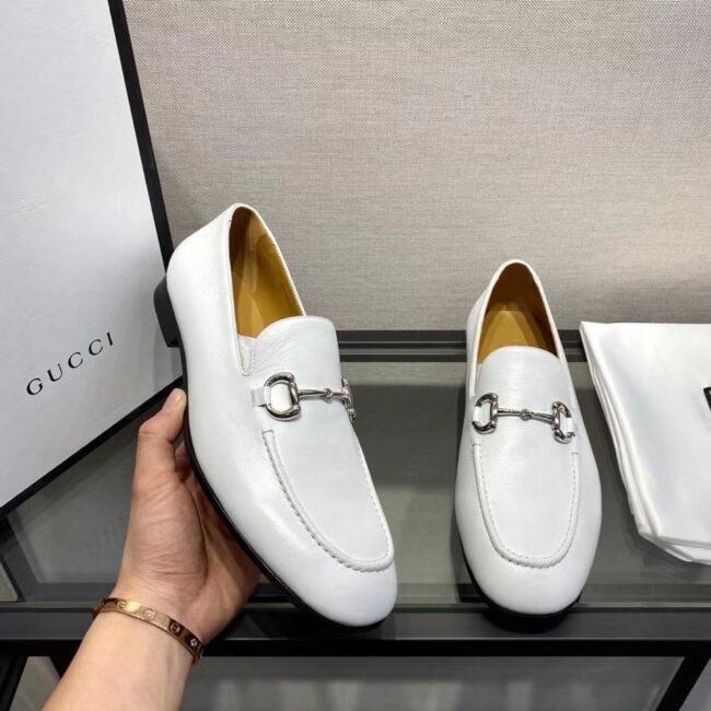 Giày lười Gucci like au đế cao da trơn màu trắng GLGC14