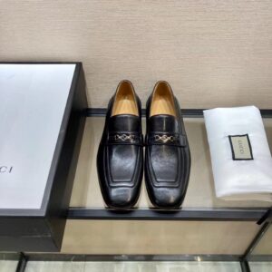 Giày lười Gucci like au đế cao họa tiết khóa logo nhỏ màu đen GLGC22