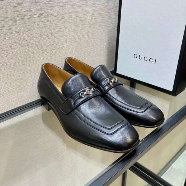 Giày lười Gucci like au đế cao họa tiết khóa logo nhỏ màu đen GLGC22