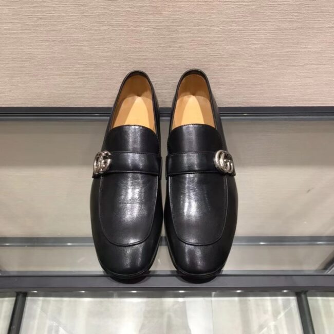 Giày lười Gucci like au đế cao họa tiết logo lệch khóa trắng GLGC17