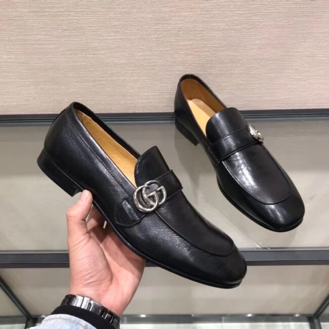 Giày lười Gucci like au đế cao họa tiết logo lệch khóa trắng GLGC17