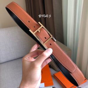 Thắt lưng Hermes nam like au dây hai mặt cam đen khoá kim TLHM26