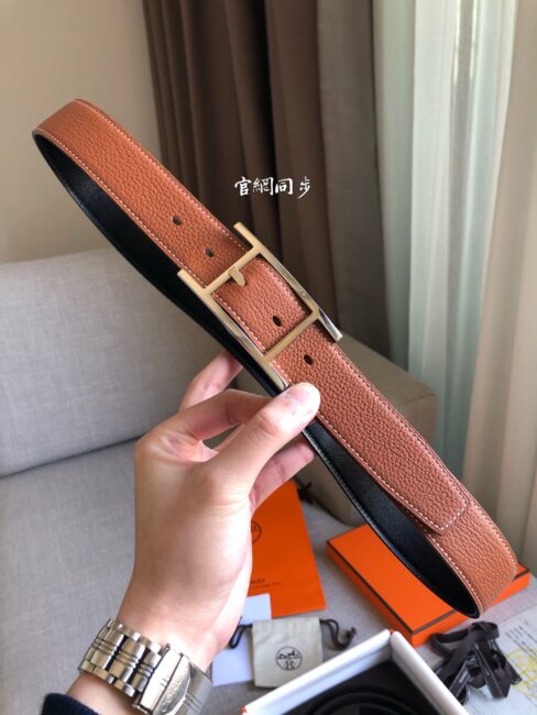 Thắt lưng Hermes nam like au dây hai mặt cam đen khoá kim TLHM26
