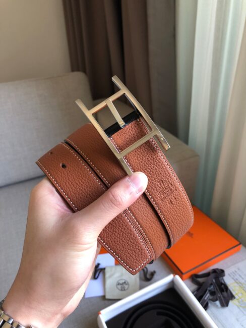 Thắt lưng Hermes nam like au dây hai mặt cam đen khoá kim TLHM26