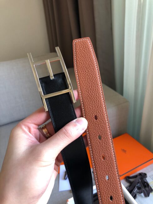Thắt lưng Hermes nam like au dây hai mặt cam đen khoá kim TLHM26
