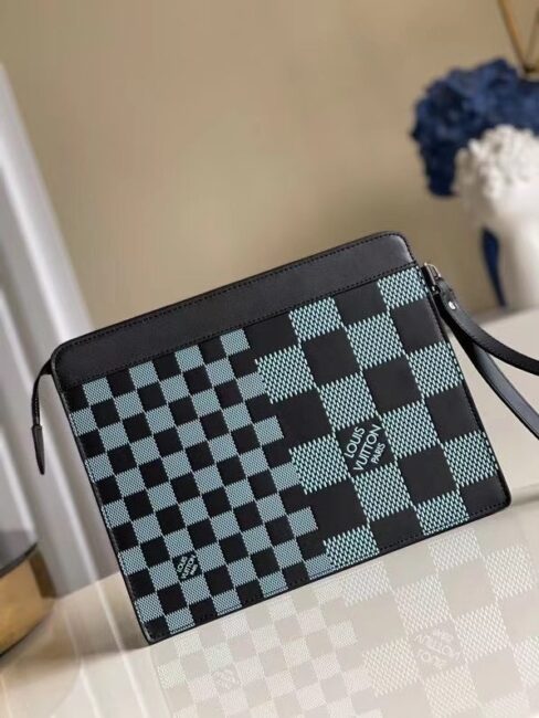 Ví nam Louis Vuitton like au cầm tay hoạ tiết caro xanh nhạt VNLV65